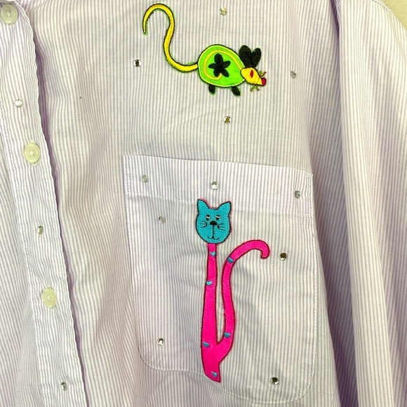 Las Olas Pin Stripe Button Up Cat Shirt 2X - Picture 3 of 8